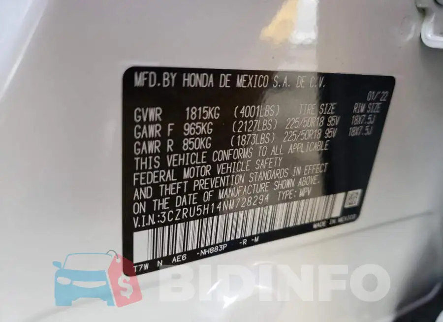 3CZRU5H14NM728294 Photo# 12