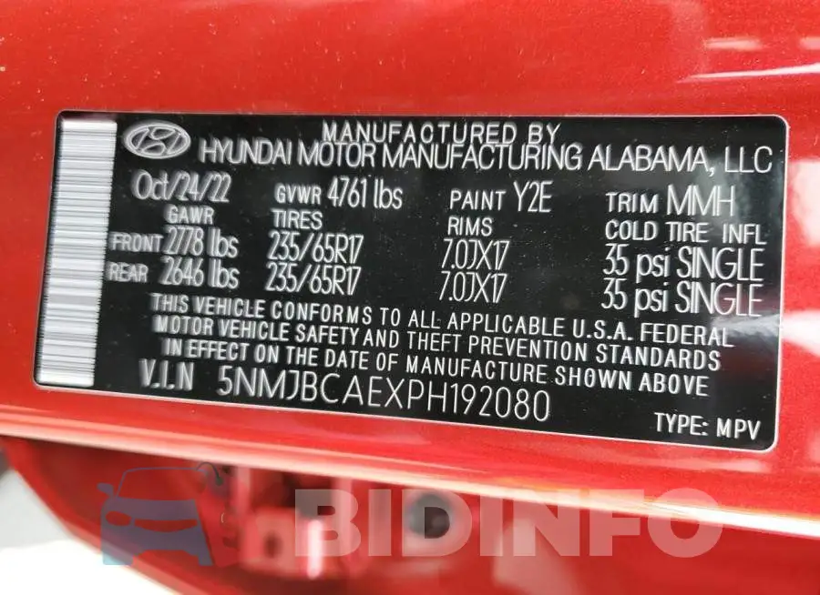 5NMJBCAEXPH192080 Photo# 14