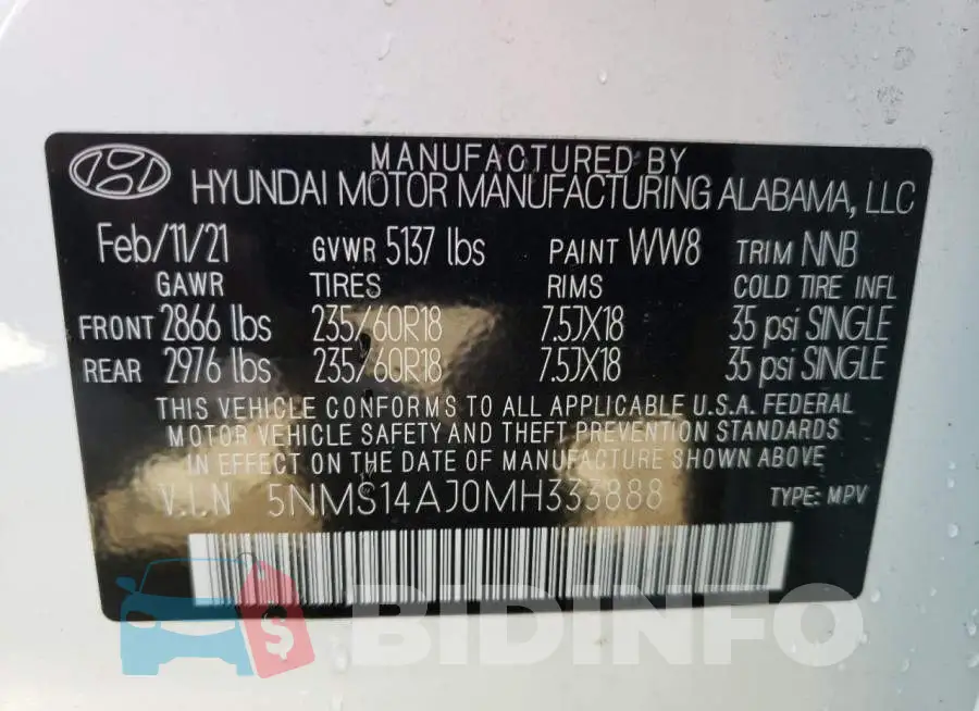 5NMS14AJ0MH333888 Photo# 13