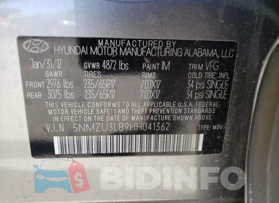 5NMZU3LB9HH041362 Photo# 13