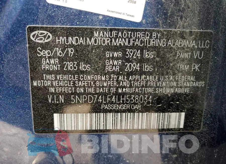 5NPD74LF4LH538034 Photo# 12