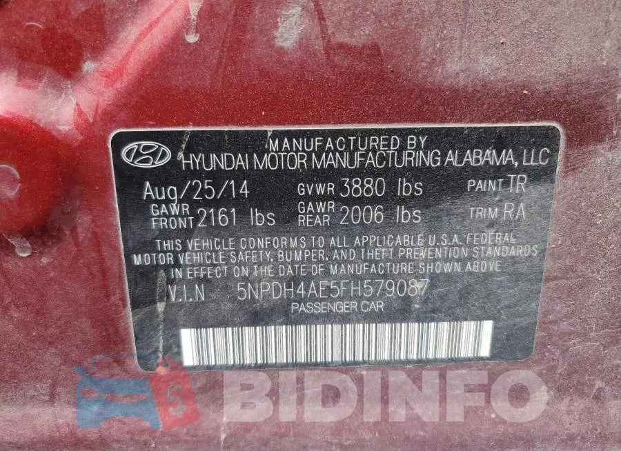 5NPDH4AE5FH579087 Photo# 12