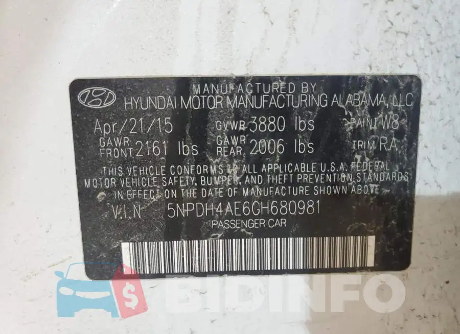 5NPDH4AE6GH680981 Photo# 12