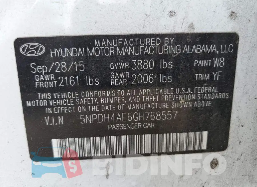 5NPDH4AE6GH768557 Photo# 12