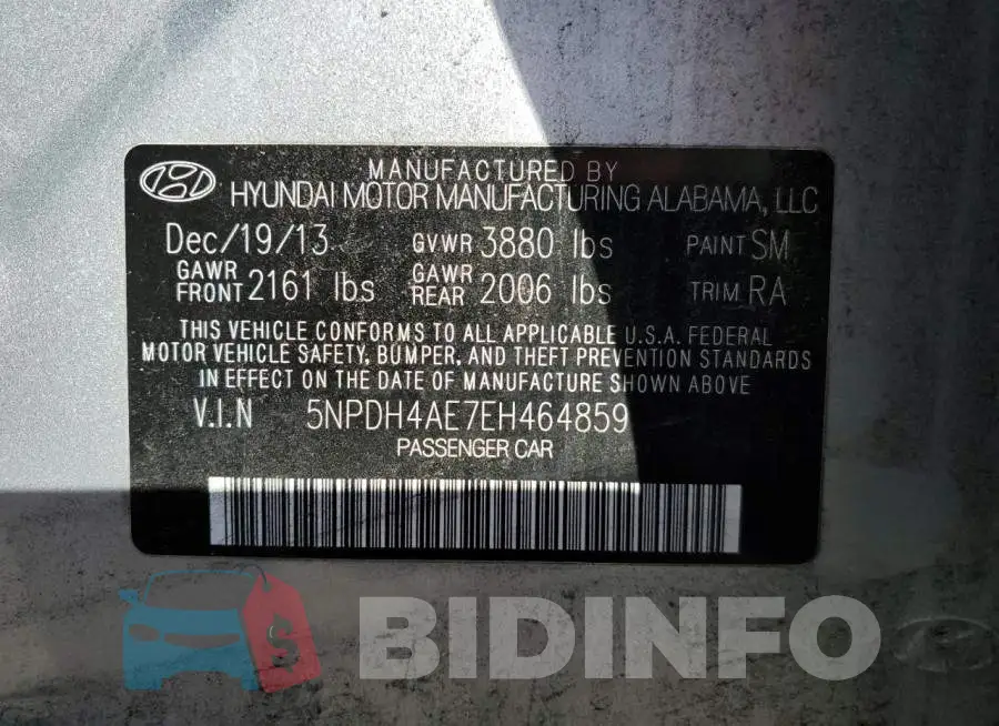 5NPDH4AE7EH464859 Photo# 12