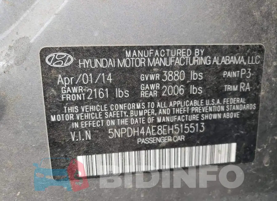 5NPDH4AE8EH515513 Photo# 13