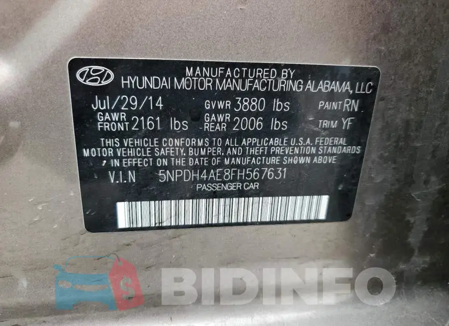5NPDH4AE8FH567631 Photo# 12
