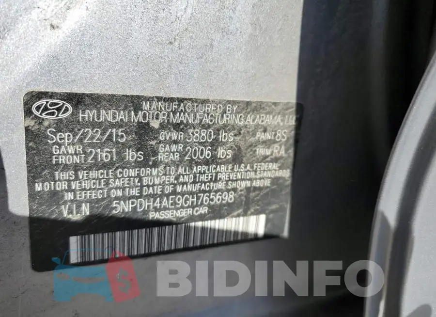 5NPDH4AE9GH765698 Photo# 12