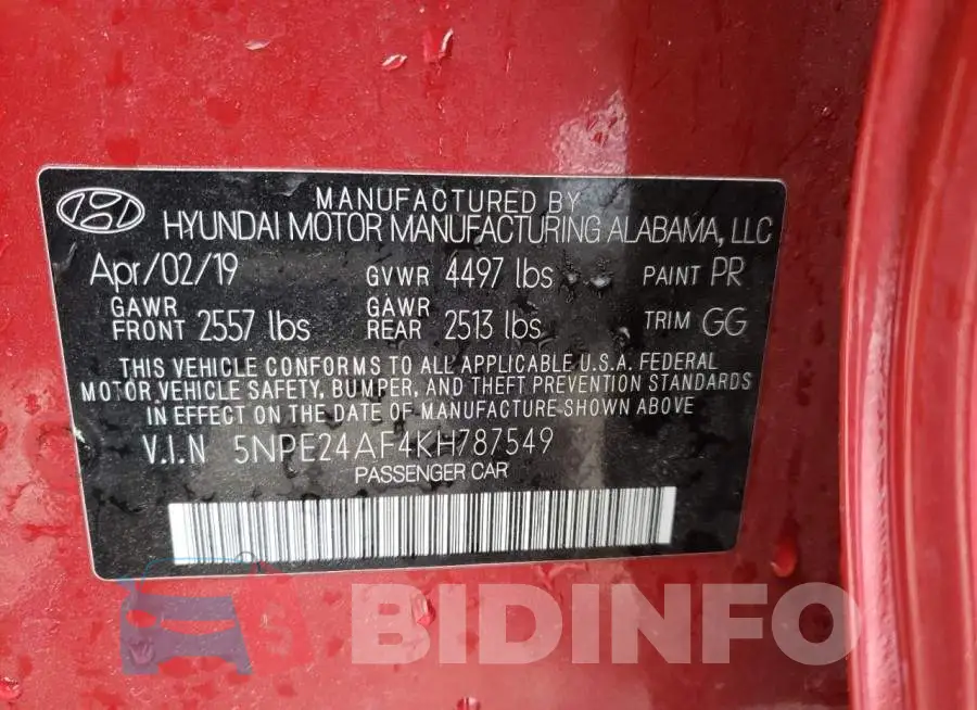 5NPE24AF4KH787549 Photo# 12