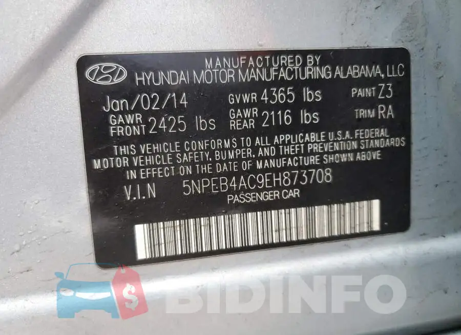 5NPEB4AC9EH873708 Photo# 12