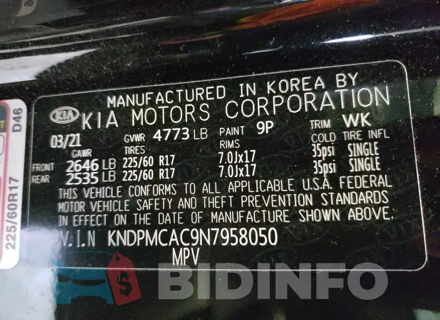 KNDPMCAC9N7958050 Photo# 13