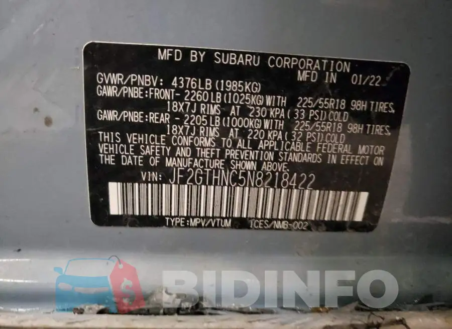JF2GTHNC5N8218422 Photo# 14