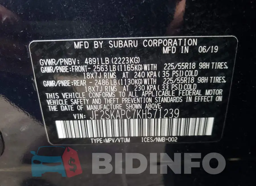 JF2SKAPC7KH571239 Photo# 13