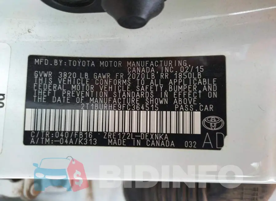 2T1BURHE9FC364515 Photo# 12