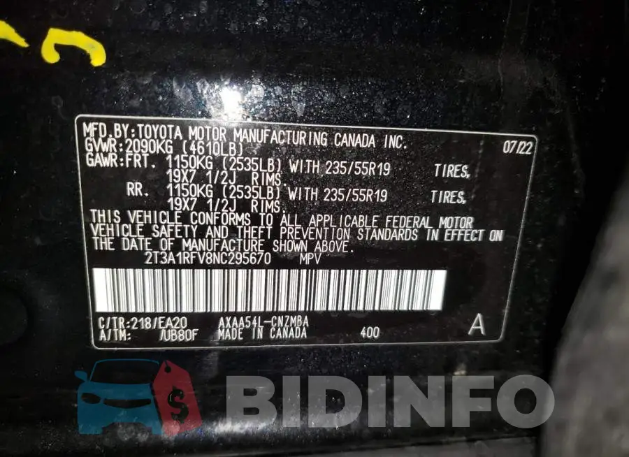 2T3A1RFV8NC295670 Photo# 13