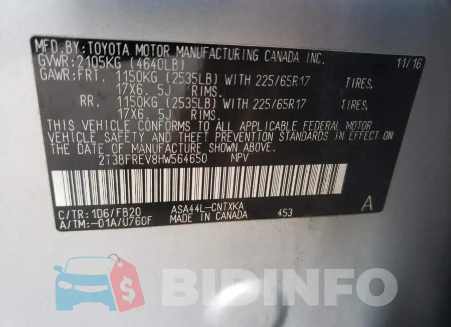 2T3BFREV8HW564650 Photo# 12