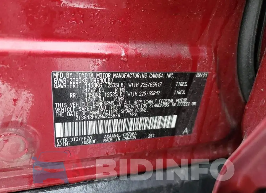 2T3G1RFV2MW225878 Photo# 13