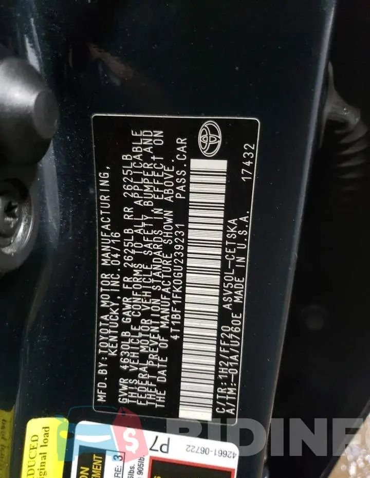 4T1BF1FK0GU239231 Photo# 12
