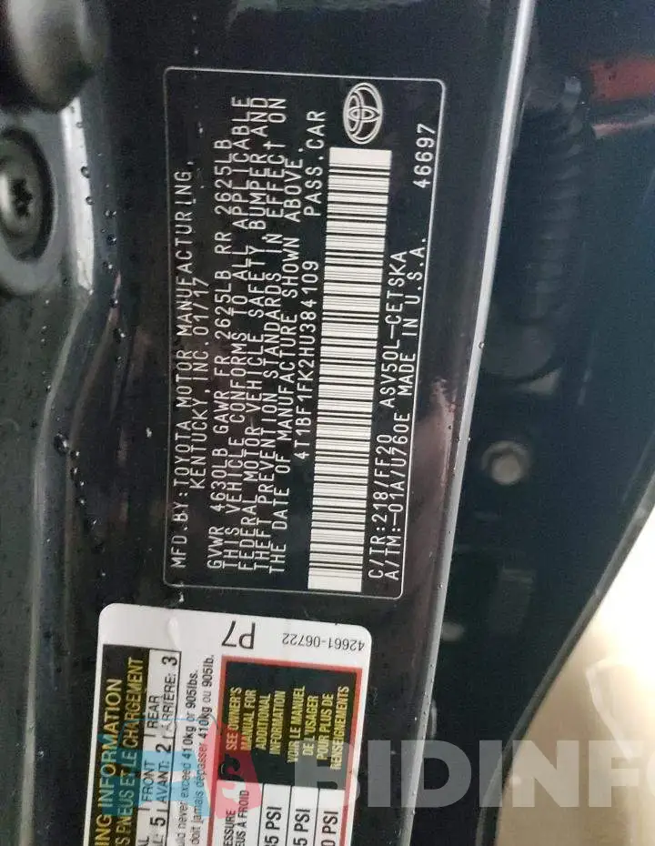 4T1BF1FK2HU384109 Photo# 13