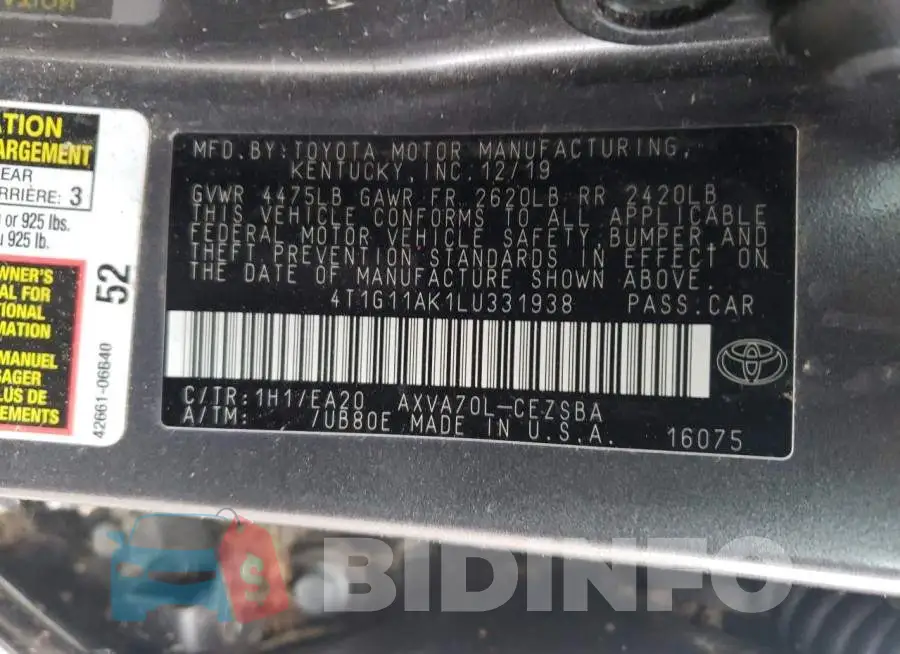 4T1G11AK1LU331938 Photo# 12