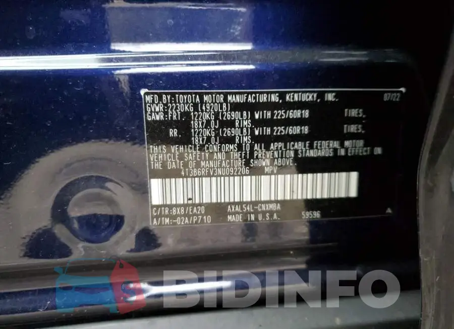 4T3B6RFV3NU092206 Photo# 12
