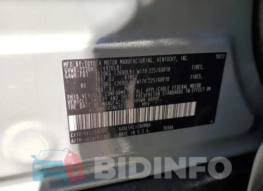 4T3B6RFV3NU103057 Photo# 13