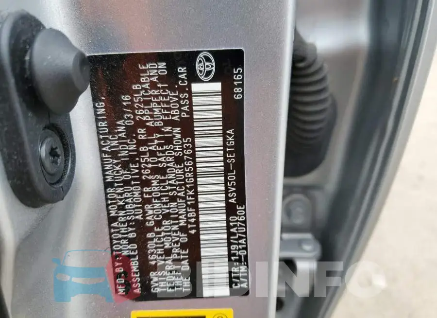 4T4BF1FK1GR567635 Photo# 12