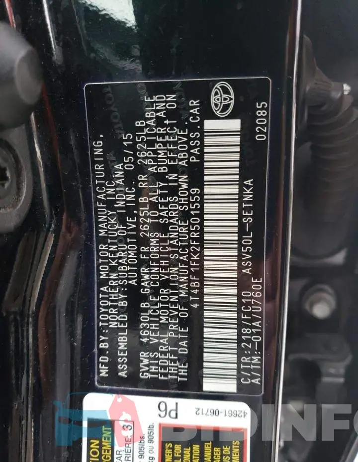 4T4BF1FK2FR501559 Photo# 13