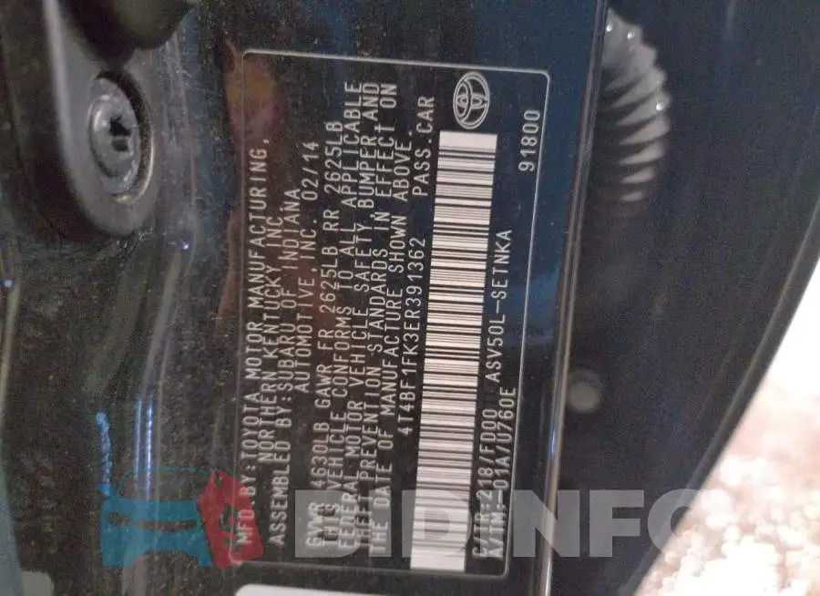 4T4BF1FK3ER391362 Photo# 12