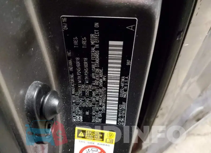 5TDBKRFHXGS277797 Photo# 13