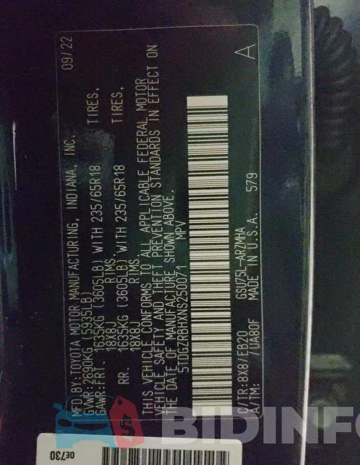 5TDGZRBHXNS250071 Photo# 13