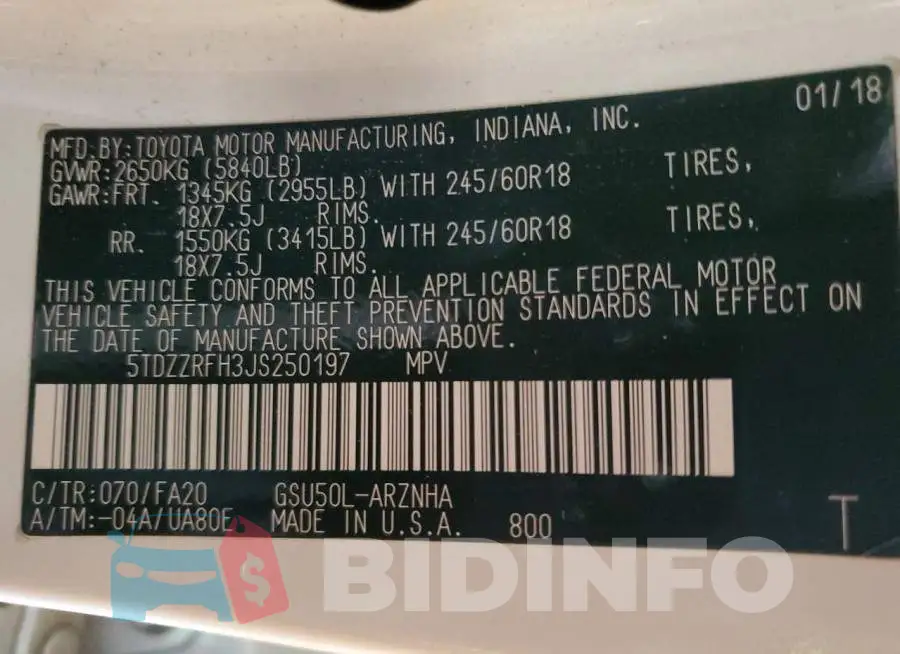 5TDZZRFH3JS250197 Photo# 13