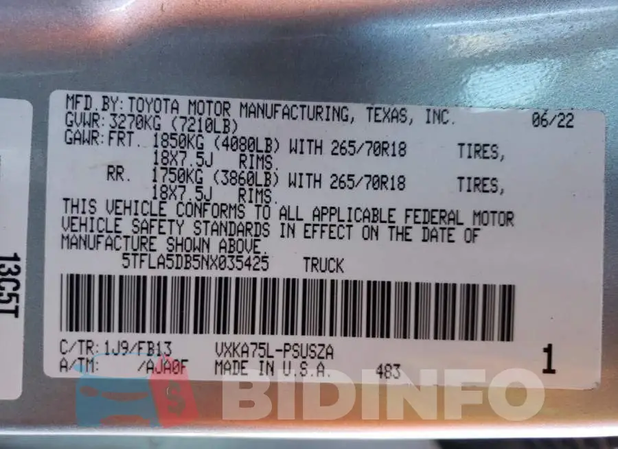 5TFLA5DB5NX035425 Photo# 12