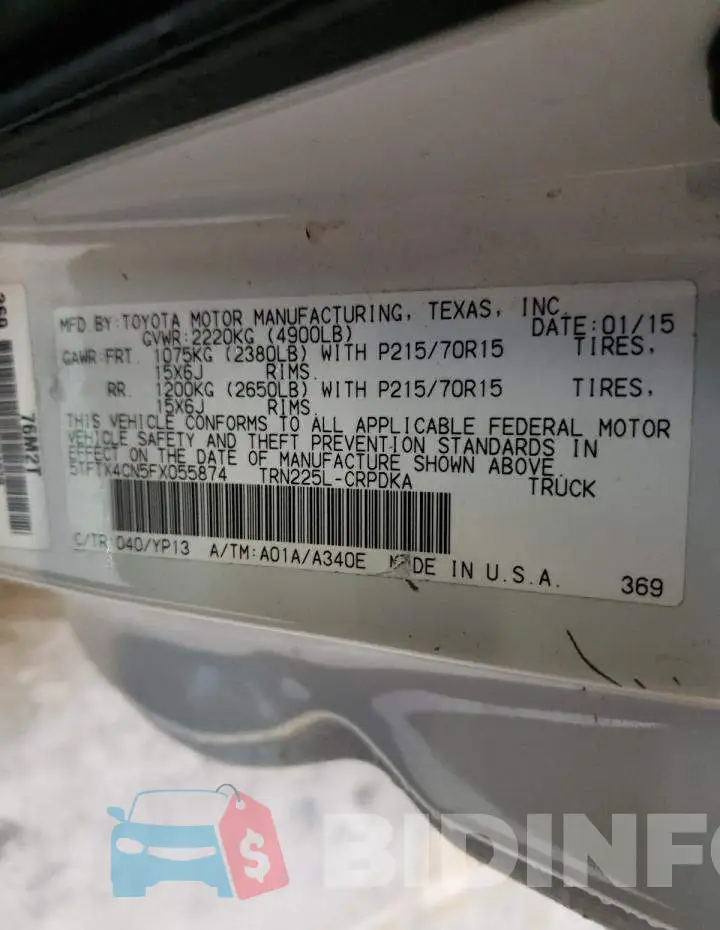 5TFTX4CN5FX055874 Photo# 12