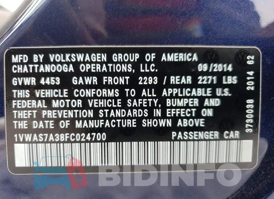1VWAS7A38FC024700 Photo# 12