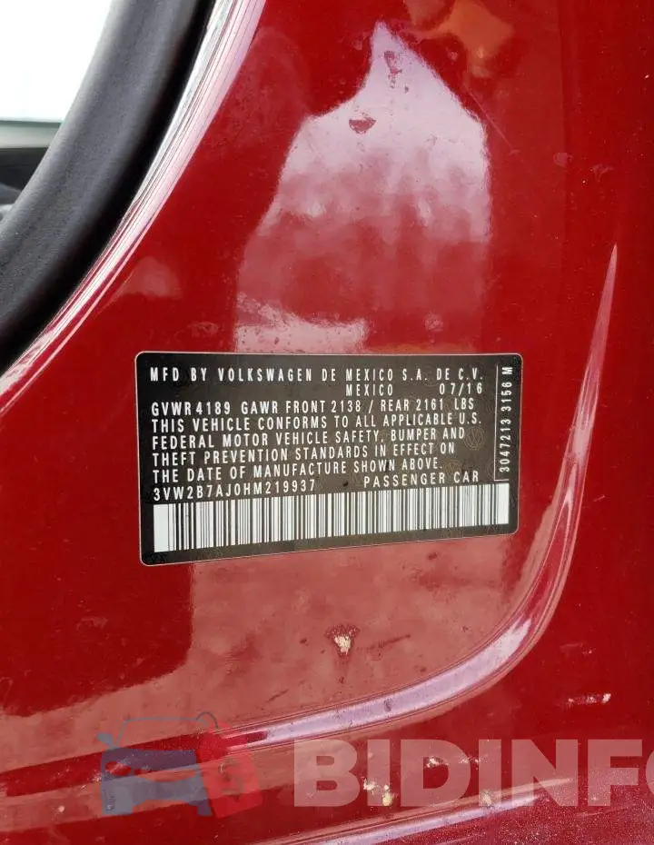 3VW2B7AJ0HM219937 Photo# 12