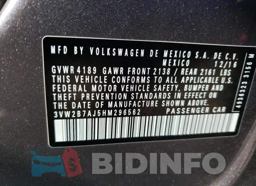 3VW2B7AJ5HM296562 Photo# 12