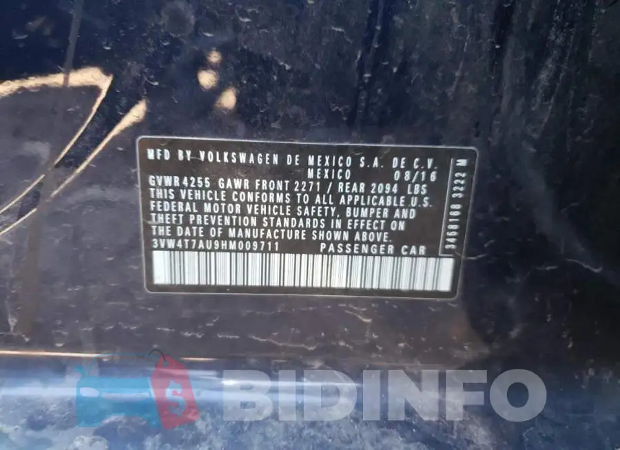 3VW4T7AU9HM009711 Photo# 13