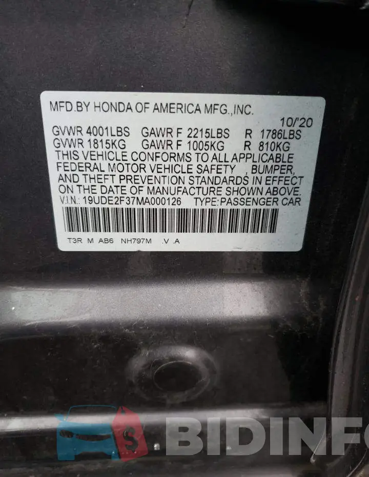 19UDE2F37MA000126 Photo# 12