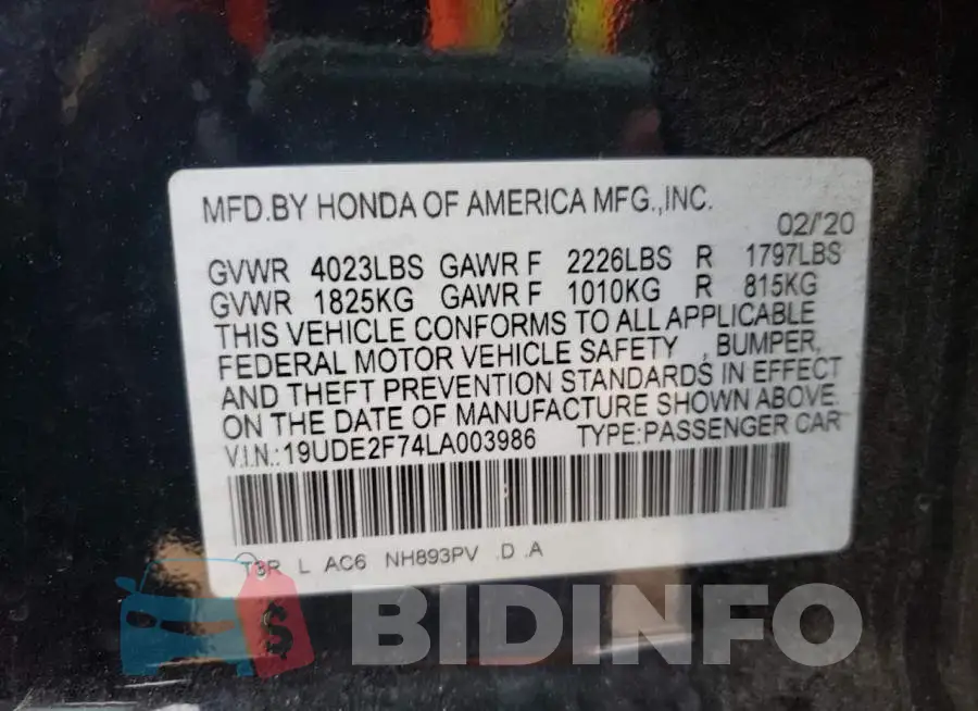 19UDE2F74LA003986 Photo# 13
