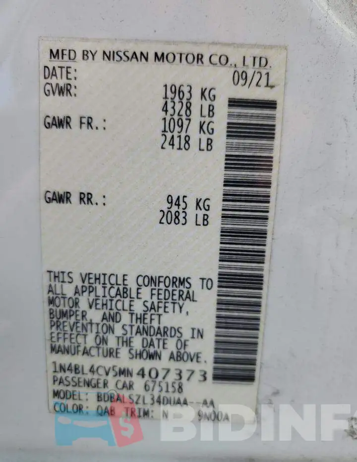 1N4BL4CV5MN407373 Photo# 12