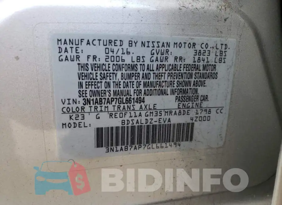 3N1AB7AP7GL661494 Photo# 13