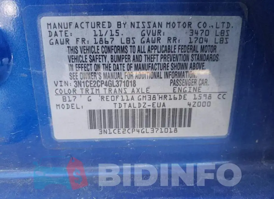 3N1CE2CP4GL371018 Photo# 12