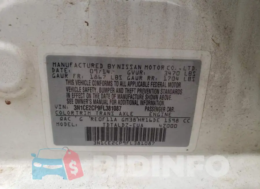 3N1CE2CP9FL381087 Photo# 12