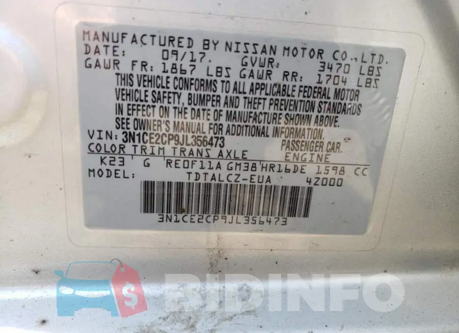 3N1CE2CP9JL356473 Photo# 10