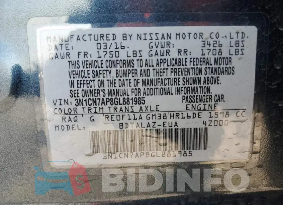 3N1CN7AP8GL881985 Photo# 12