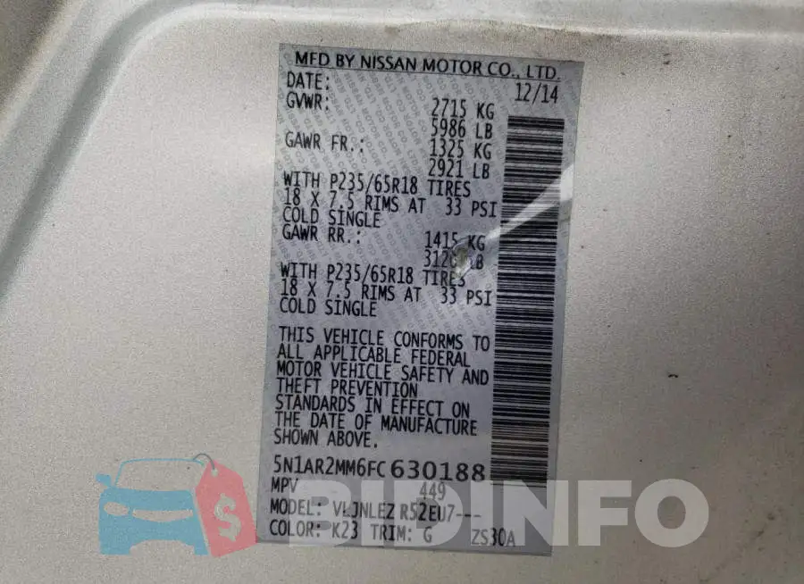 5N1AR2MM6FC630188 Photo# 14