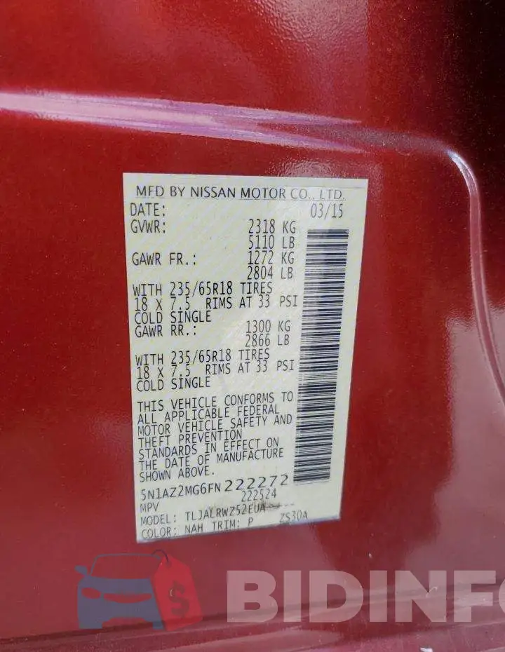 5N1AZ2MG6FN222272 Photo# 13