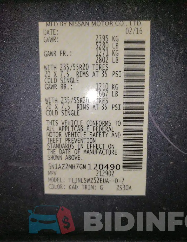5N1AZ2MH7GN120490 Photo# 13