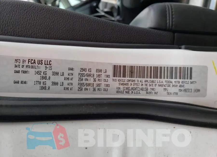 1C4RDJAGXFC148158 Photo# 13